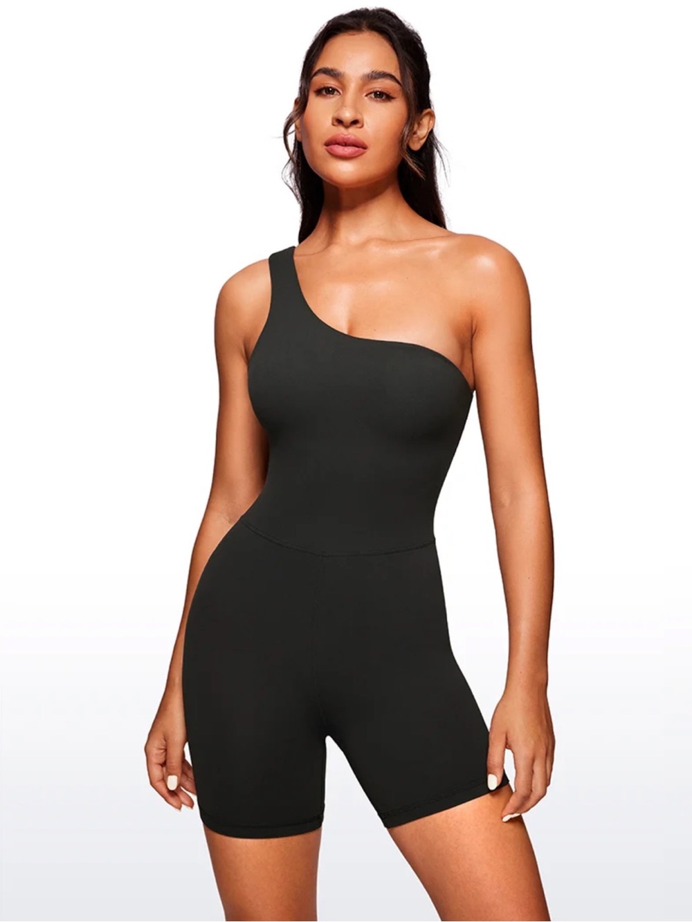 One-Shoulder Black Bodysuit Romper CRZ Yoga